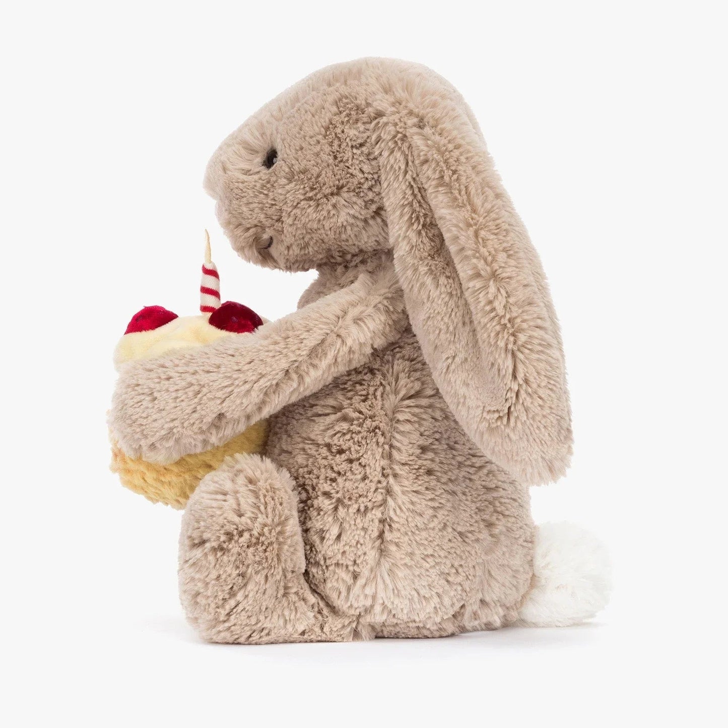 Cute Beige Bunny Plush Toy with Birthday Cake – Soft Teddy Gift